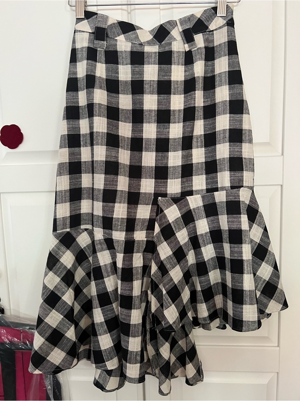 $10gift🦊New DG Style Academic style Gingham Flounce Hem asymmetric linen Skirt